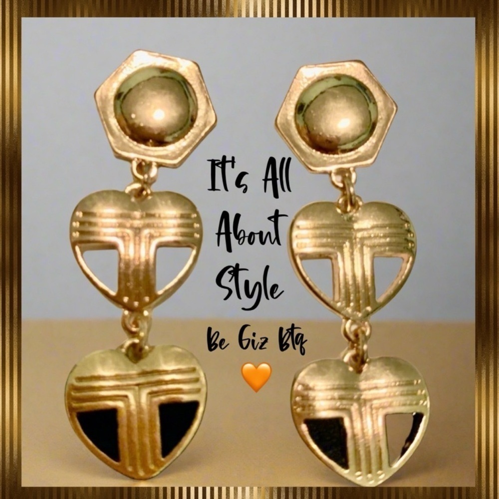 Tory Burch Unique Heart Long Earrings with Kira Logo And Tory Logo Gold Plated